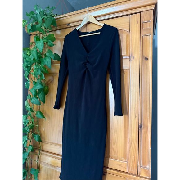 Zara Ottoman Knit Dress V Neck Ruched Front SZ XL - Picture 4 of 14